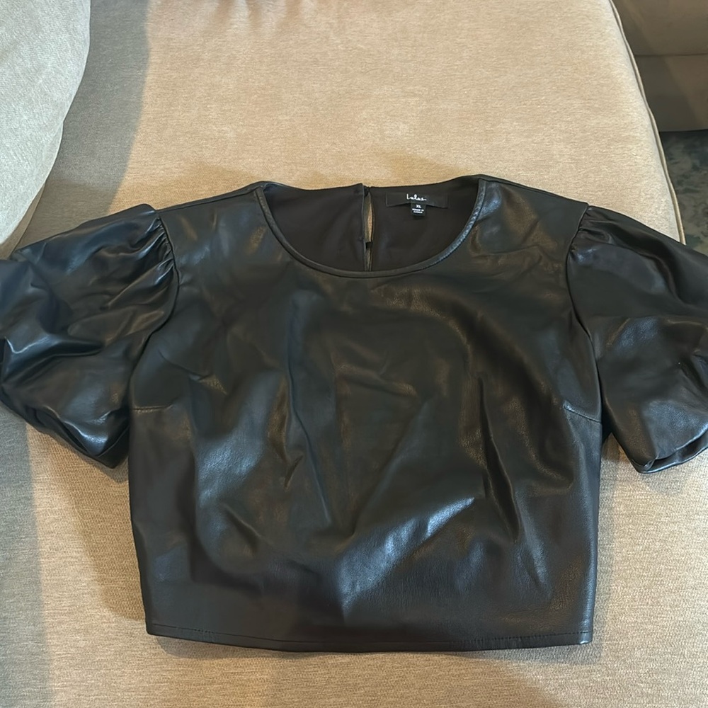 Lulus Leather Puff Sleeve Crop Top